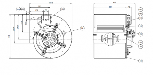 DD 10/10 M9F1 three-phase 4-pole centrifugal fan in acoustic BOX enclosure — 7,000 m³/h