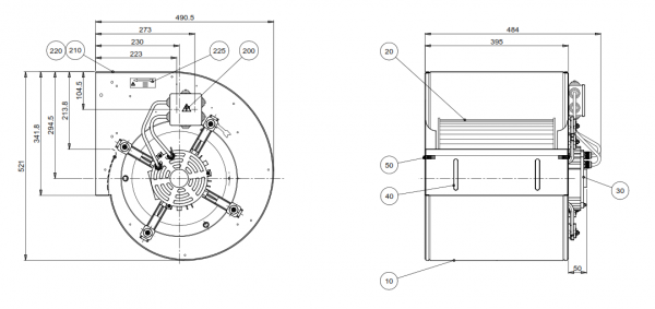DD 12/12 M9F1 3F 4P 1V — ventilator centrifugal dubluaspirant 7.000 m³/h, 1,5kW trifazat, transmisie directă, IP55