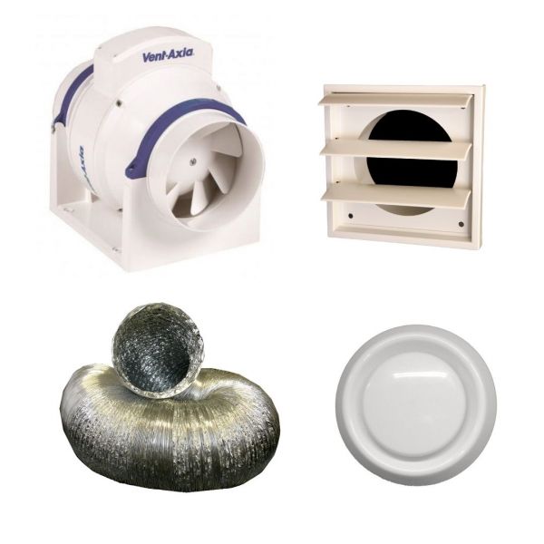 Kit Ventilație Generală Inline Vent-Axia ACM 150T — 540 m³/h, Soluție Completă 150mm