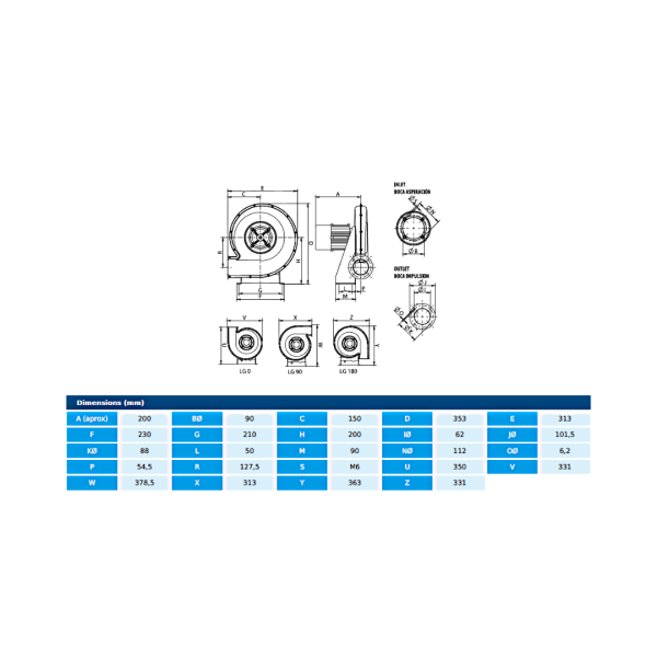 MA 24 M2 0,09kW — ventilator centrifugal medie presiune 270 m³/h, rotor aluminiu, finisaj poliesteric, IP55, 130°C, 230V