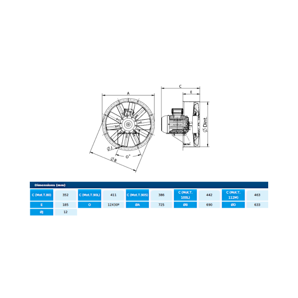Ventilator Axial Desfumare HBF 63 T4 F300 — 300°C/120 min, Debit 20.610 m³/h, Ø630mm, 0,75kW