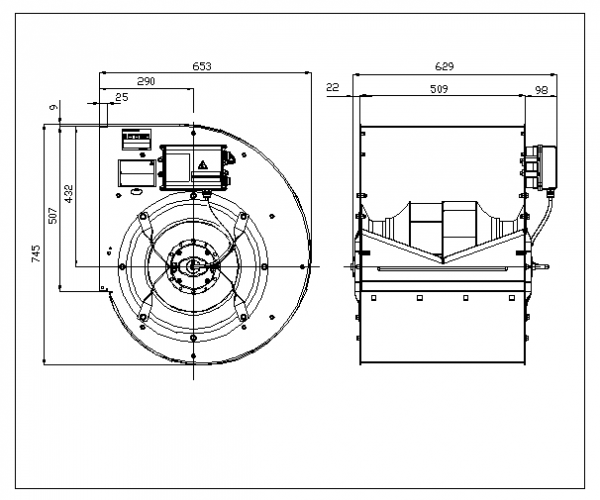 Ventilator centrifugal incorporabil RDP 500 EC motor 5,7 kW 3~400 V