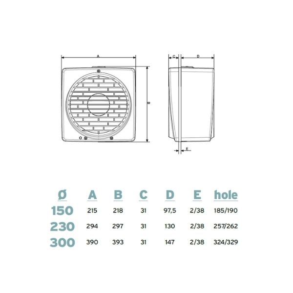 Casals Kubalik 230 — reversible axial wall and window fan 450 m³/h with automatic backdraft damper