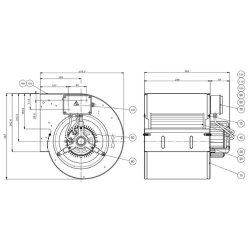Ventilator centrifugal Dublu Aspirant DD 9/9 M96R 1F 4P 1V, DWDI, Hotă Profesională, restaurant și AHU compact