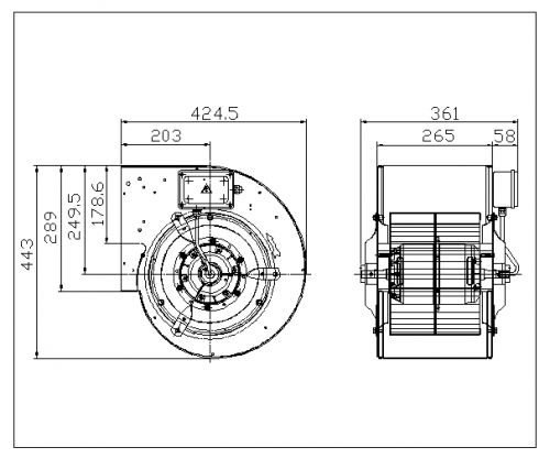 Ventilator centrifugal DDM 280/204 E6G3706 3F 4P 1V