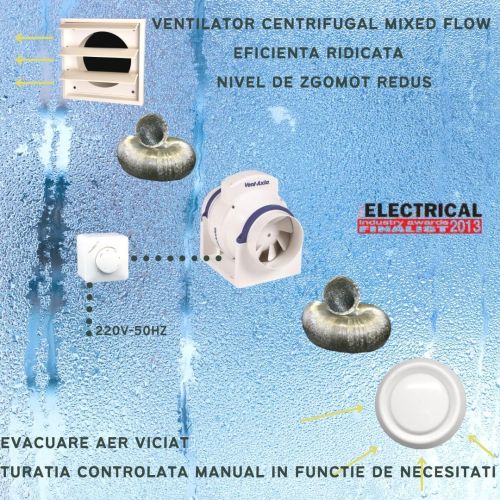 Kit Ventilație Generală Inline Vent-Axia ACM 150T — 540 m³/h, Soluție Completă 150mm