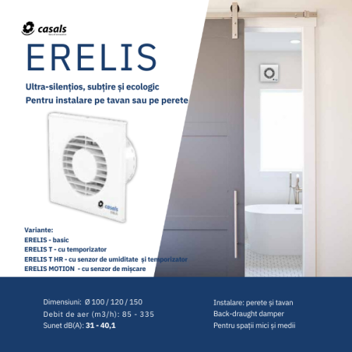 ERELIS 100 — extractorul de baie de 17 mm și 31 dB