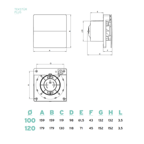 Extractor Axial Silențios  TEKSTUR PLUS 100 LL – 100 m³/h, Clapetă Anti-Retur