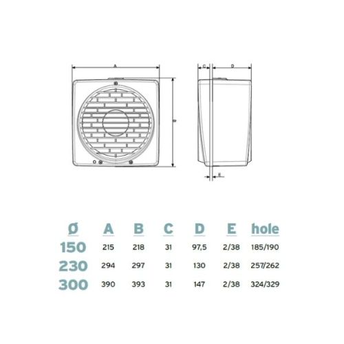 Casals Kubalik 230 — reversible axial wall and window fan 450 m³/h with automatic backdraft damper